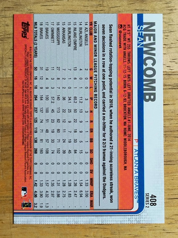 2019 Topps #408 Sean Newcomb