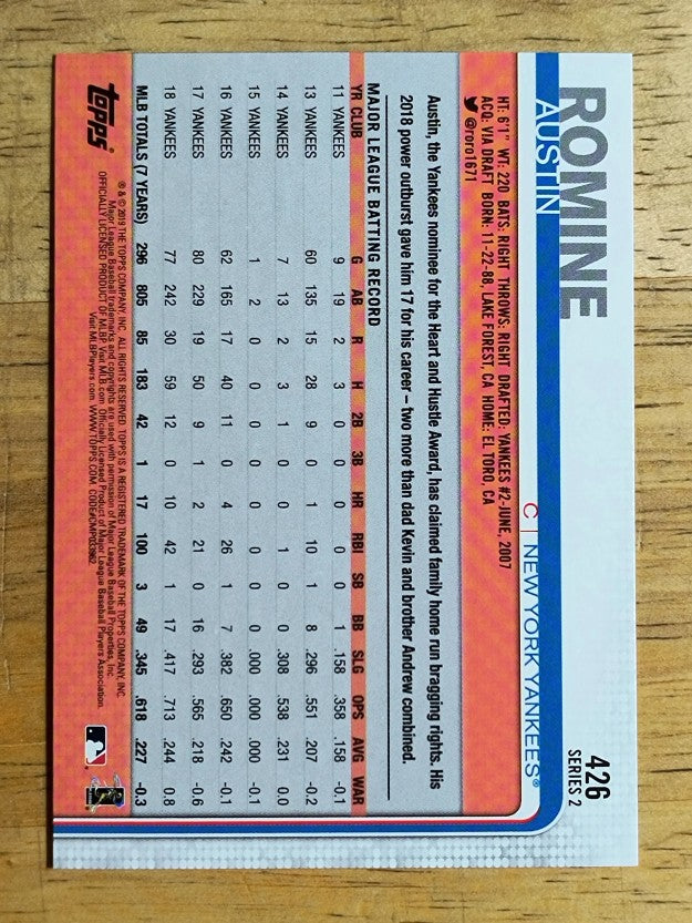 2019 Topps #426 Austin Romine