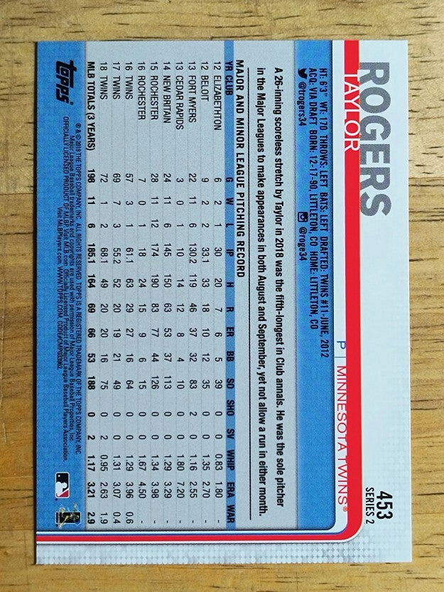 2019 Topps #453 Taylor Rogers