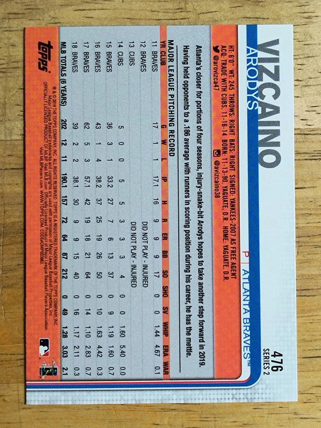 2019 Topps #476 Arodys Vizcaino