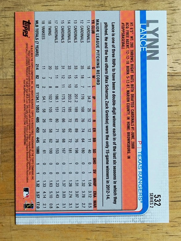 2019 Topps #532 Lance Lynn