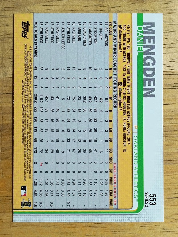 2019 Topps #553 Daniel Mengden