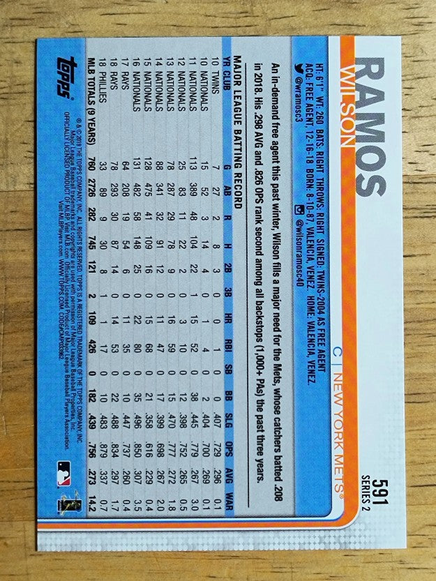 2019 Topps #591 Wilson Ramos