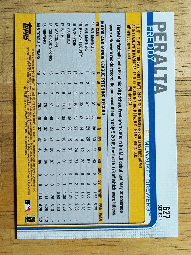 2019 Topps #627 Freddy Peralta