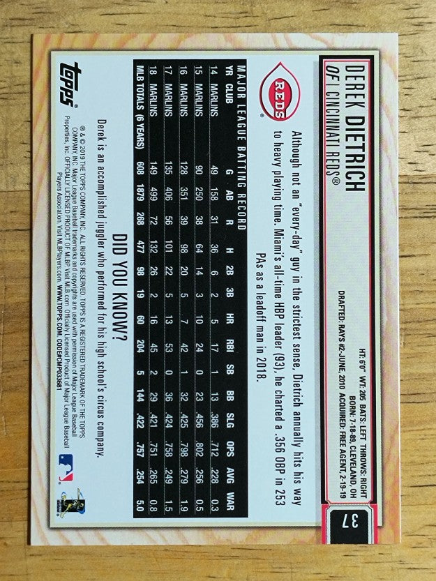 2019 Topps Big League #37 Derek Dietrich
