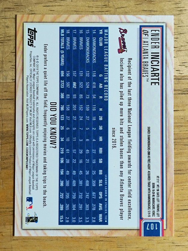 2019 Topps Big League #107 Ender Inciarte