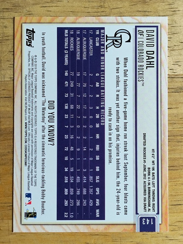 2019 Topps Big League #143 David Dahl