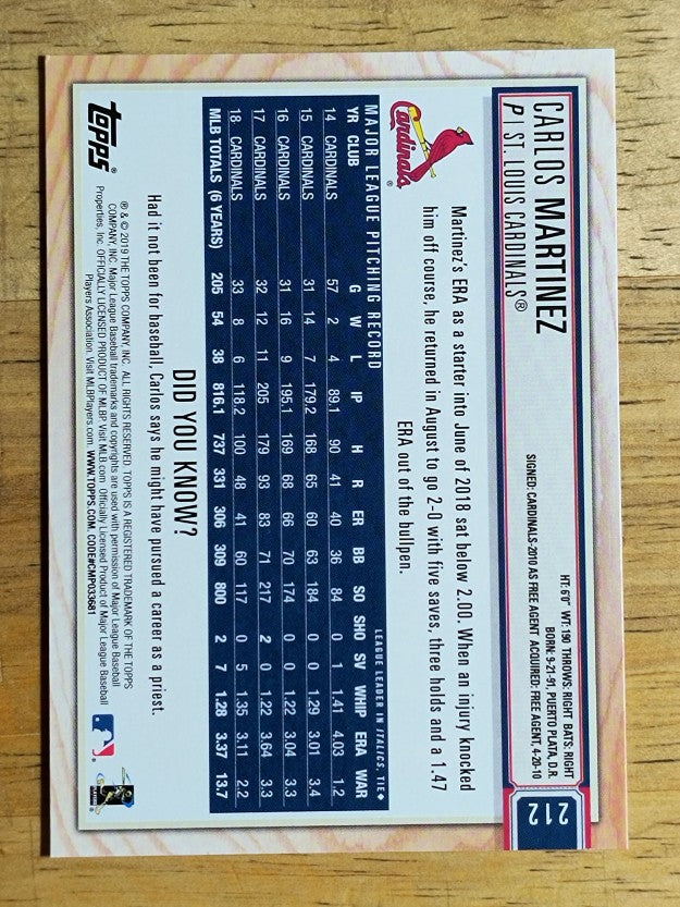 2019 Topps Big League #212 Carlos Martinez