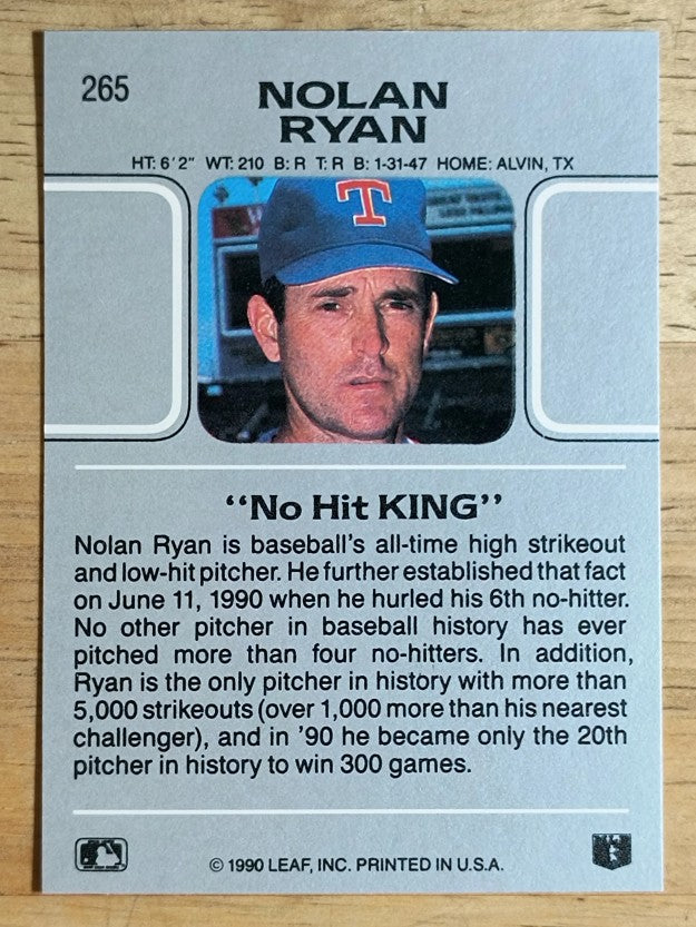 1990 Leaf #265 Nolan Ryan SPEC