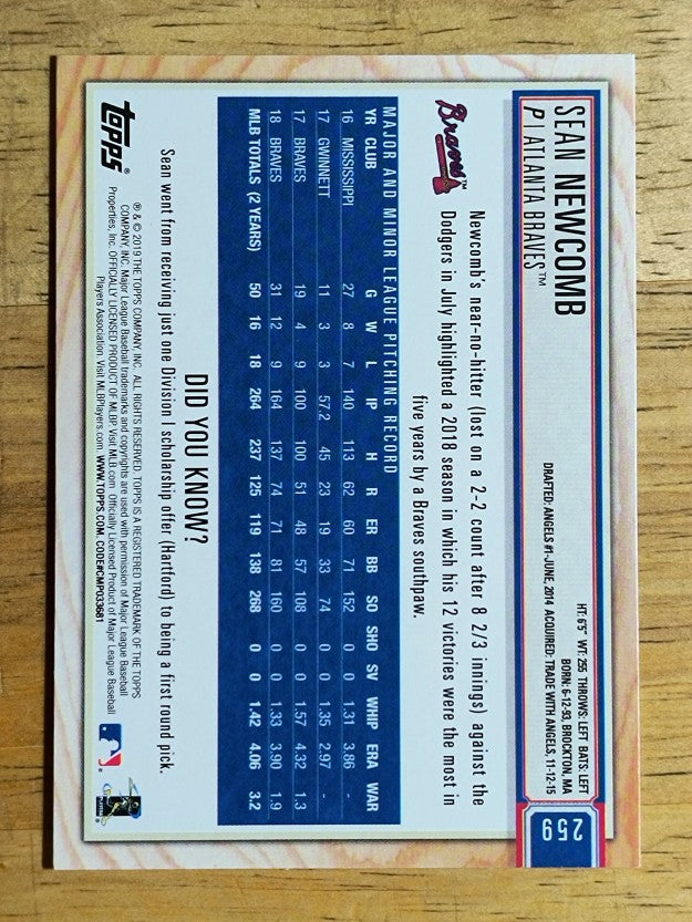 2019 Topps Big League #259 Sean Newcomb