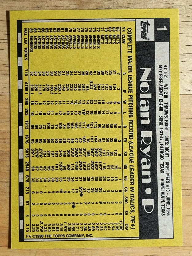 1990 Topps #1 Nolan Ryan