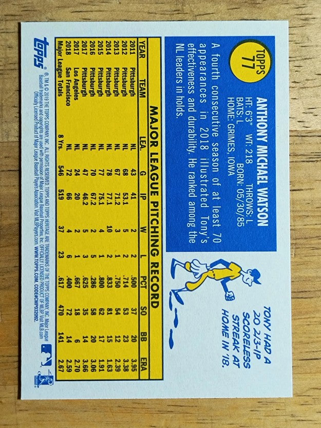 2019 Topps Heritage #77 Tony Watson