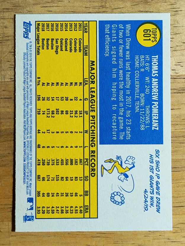 2019 Topps Heritage #601 Drew Pomeranz