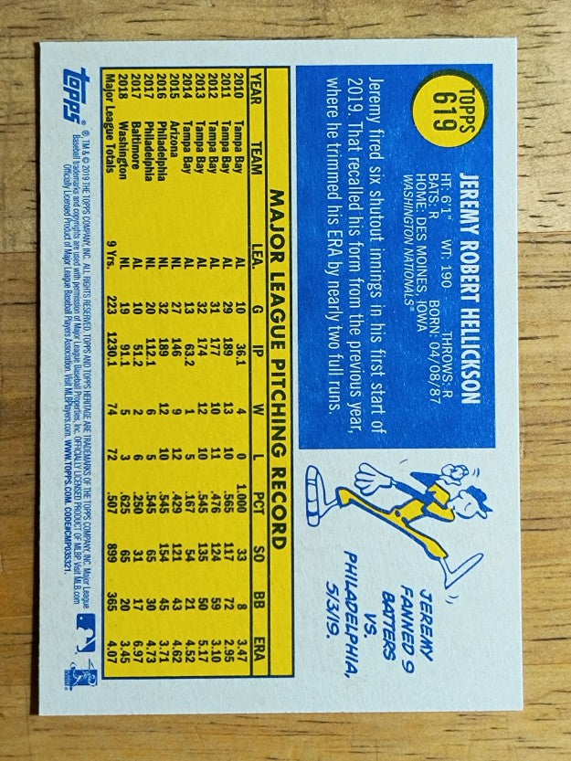 2019 Topps Heritage #619 Jeremy Hellickson