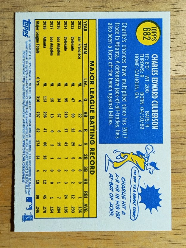 2019 Topps Heritage #682 Charlie Culberson