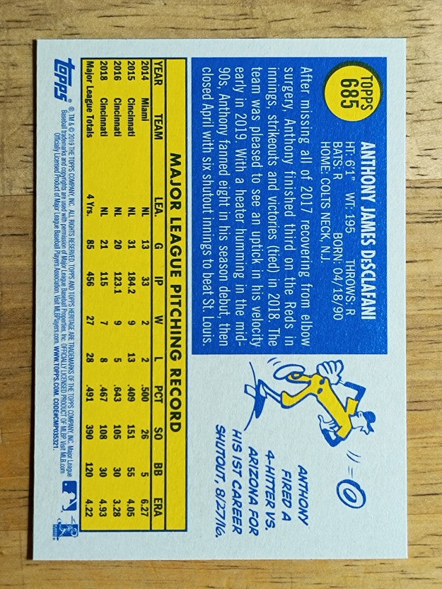 2019 Topps Heritage #685 Anthony DeSclafani