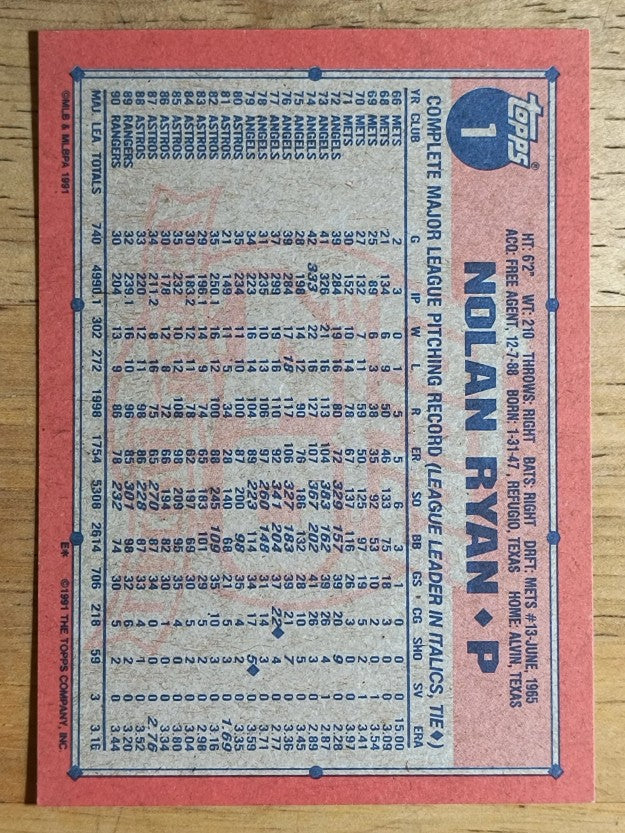 1991 Topps #1 Nolan Ryan
