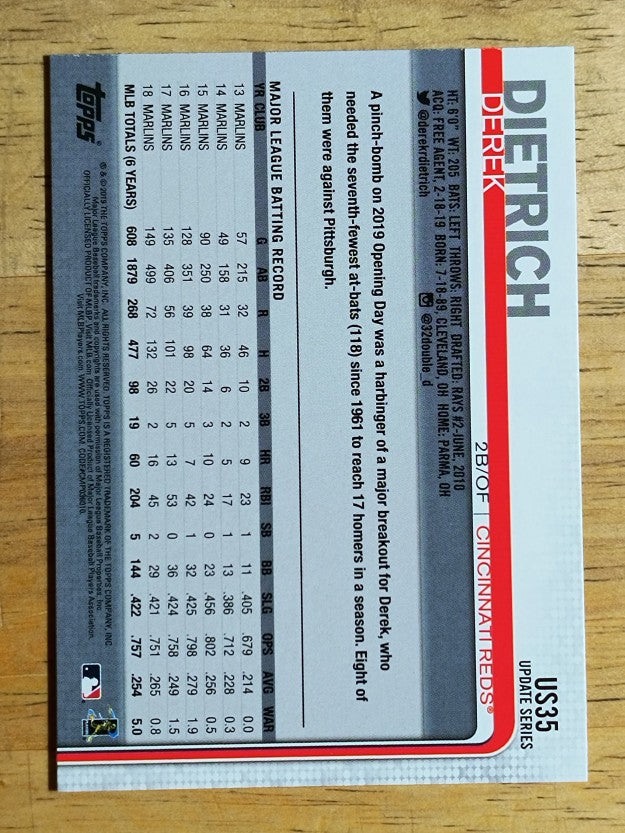 2019 Topps Update #US35 Derek Dietrich