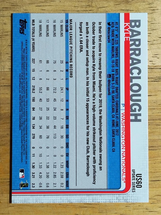 2019 Topps Update #US60 Kyle Barraclough