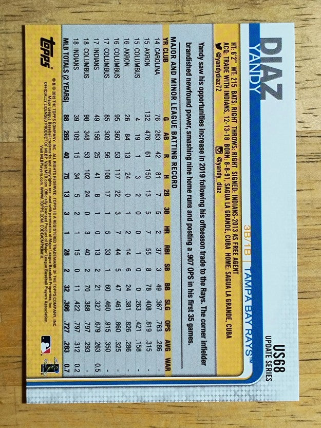 2019 Topps Update #US68 Yandy Diaz