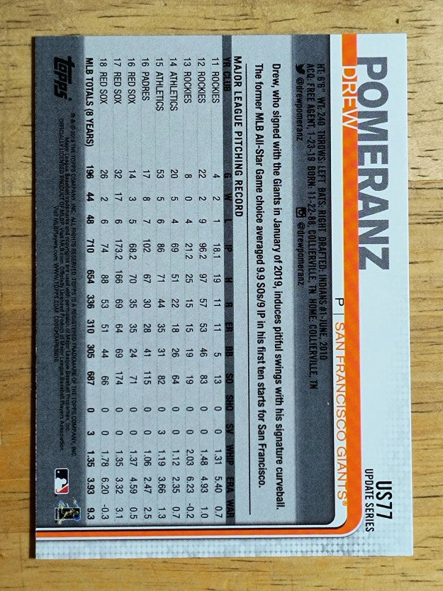 2019 Topps Update #US77 Drew Pomeranz
