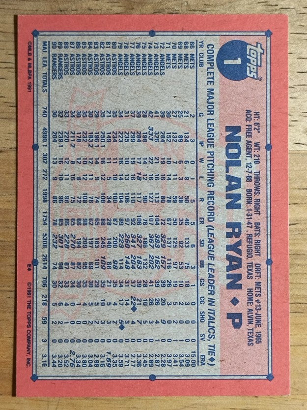1991 Topps #1 Nolan Ryan