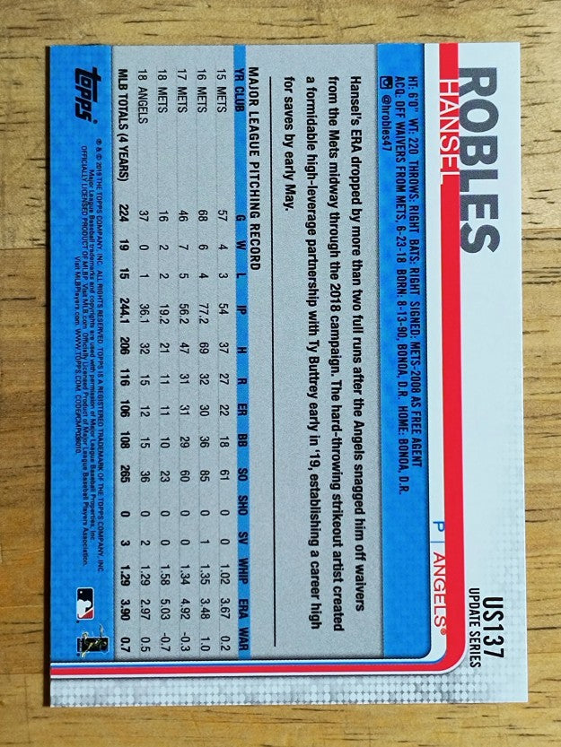 2019 Topps Update #US137 Hansel Robles