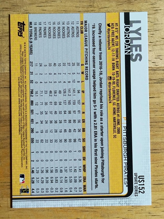 2019 Topps Update #US152 Jordan Lyles