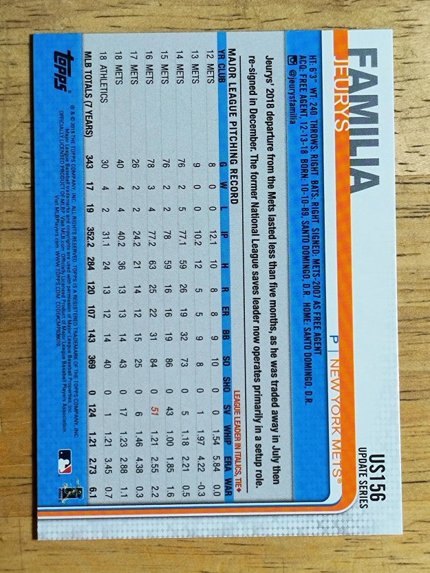 2019 Topps Update #US156 Jeurys Familia