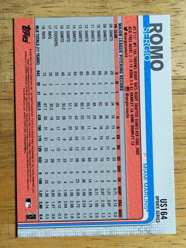 2019 Topps Update #US164 Sergio Romo