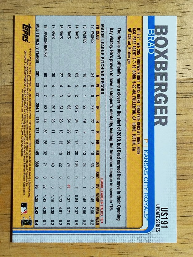2019 Topps Update #US191 Brad Boxberger
