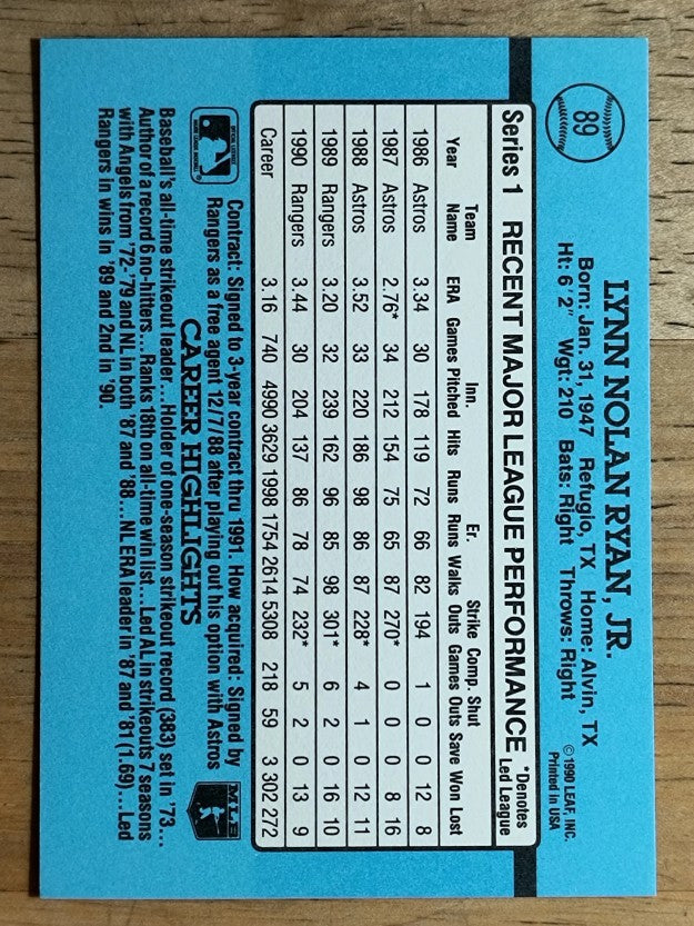 1991 Donruss #89 Nolan Ryan