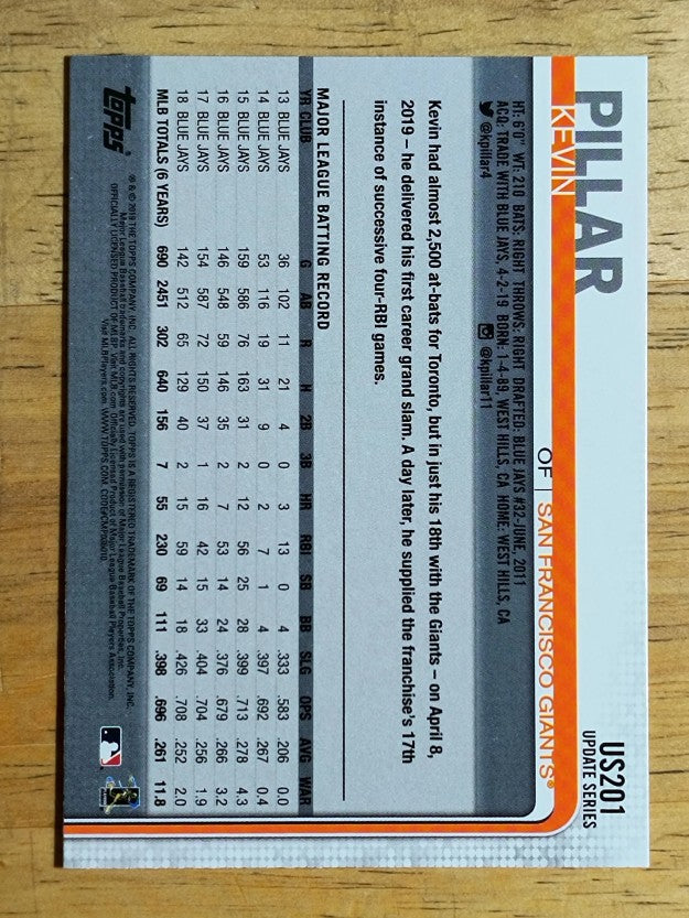 2019 Topps Update #US201 Kevin Pillar