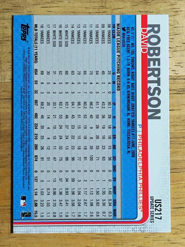 2019 Topps Update #US217 David Robertson