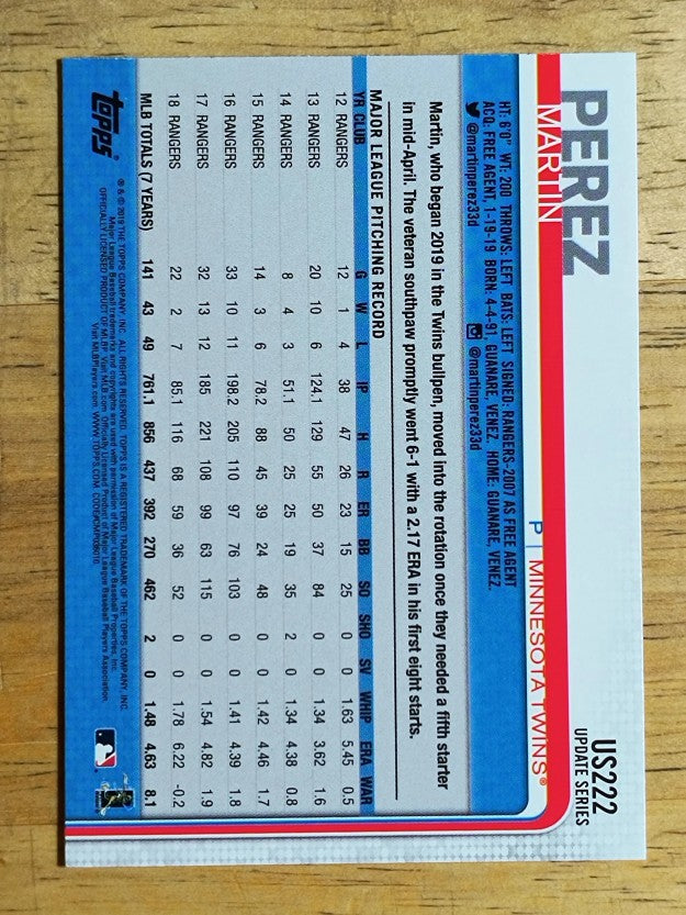 2019 Topps Update #US222 Martin Perez