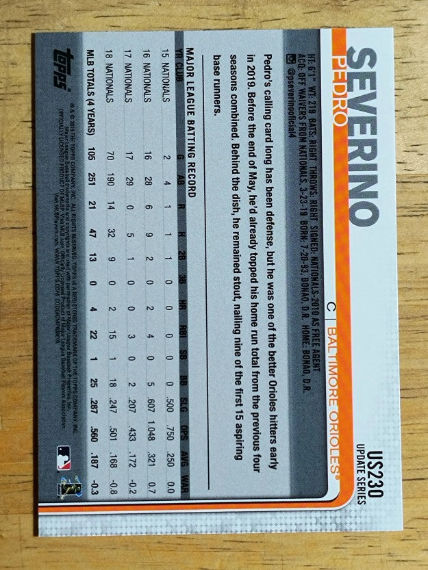 2019 Topps Update #US230 Pedro Severino