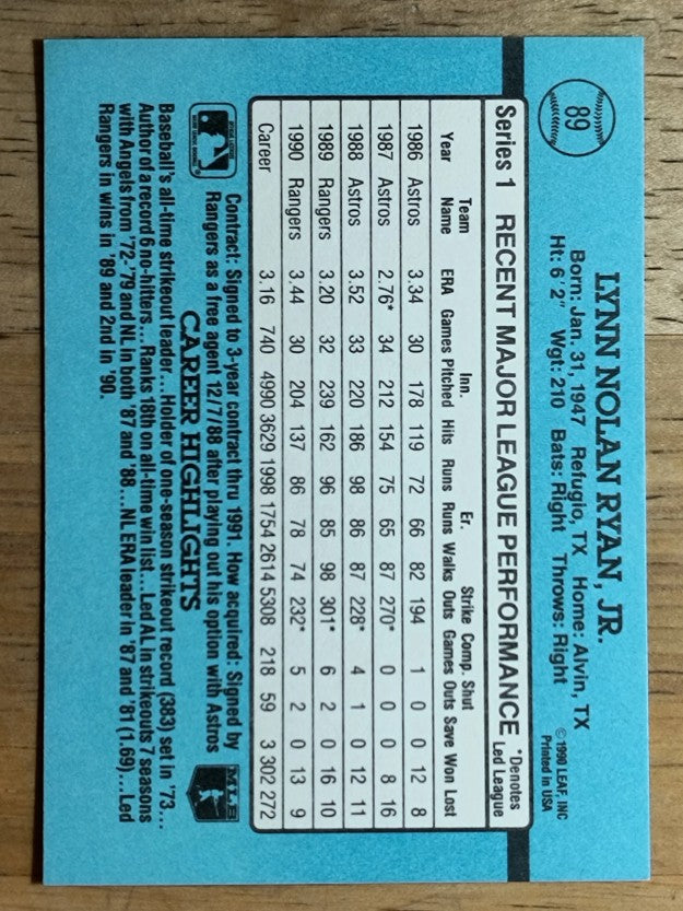 1991 Donruss #89 Nolan Ryan