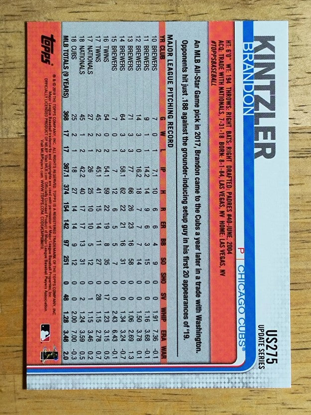 2019 Topps Update #US275 Brandon Kintzler