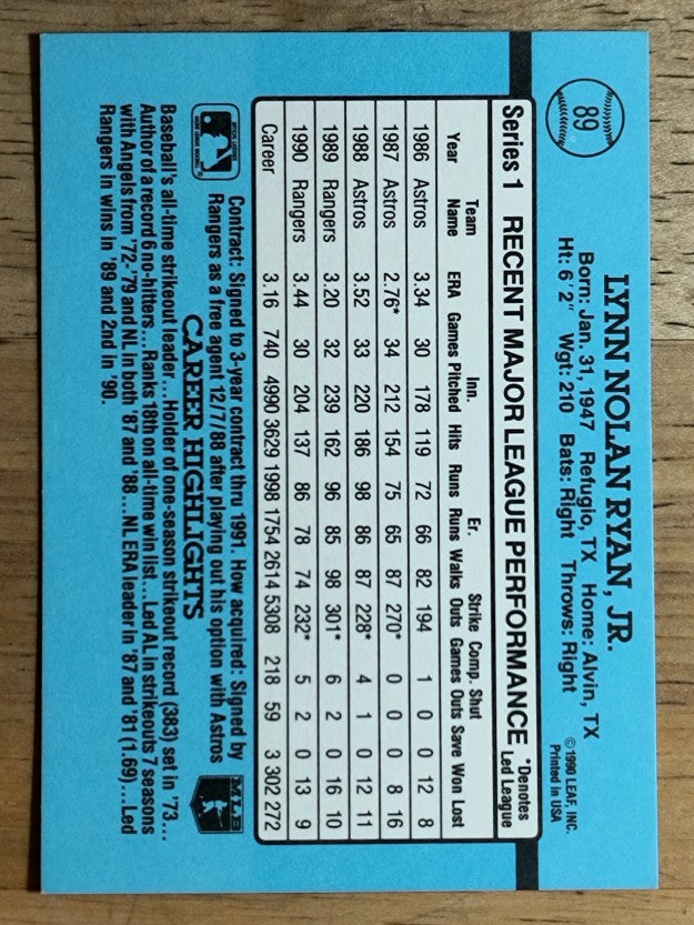 1991 Donruss #89 Nolan Ryan