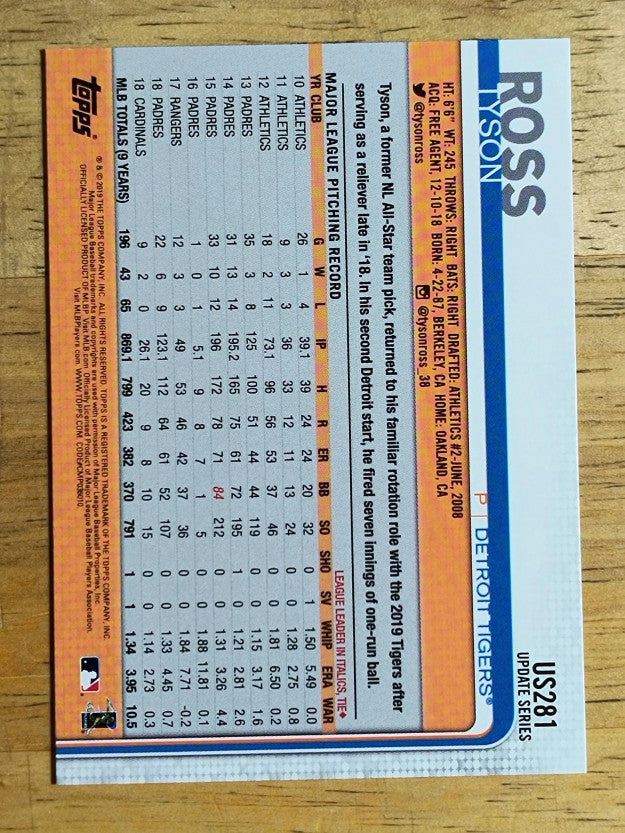 2019 Topps Update #US281 Tyson Ross