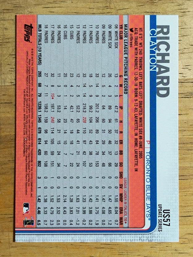2019 Topps Update Walgreens Yellow #US57 Clayton Richard