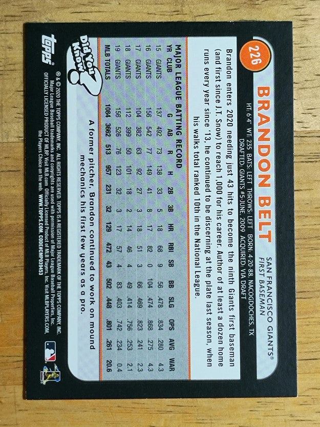 2020 Topps Big League #226 Brandon Belt