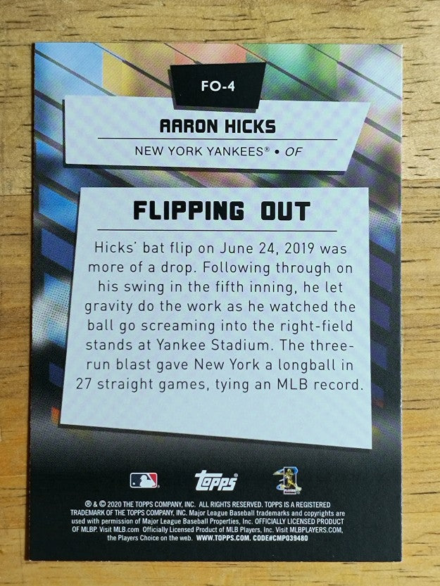 2020 Topps Big League Flipping Out #FO4 Aaron Hicks