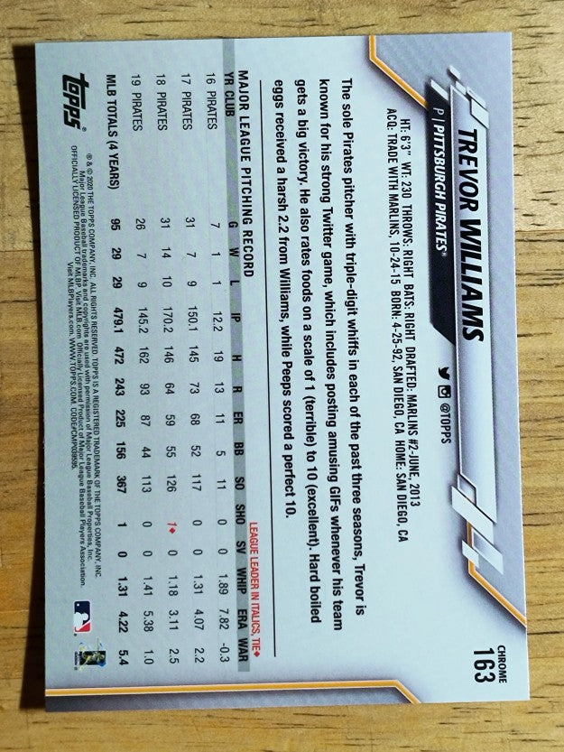 2020 Topps Chrome #163 Trevor Williams