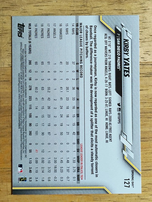 2020 Topps Opening Day #127 Kirby Yates