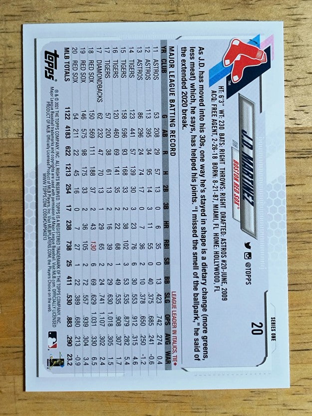 2021 Topps #20 J.D. Martinez