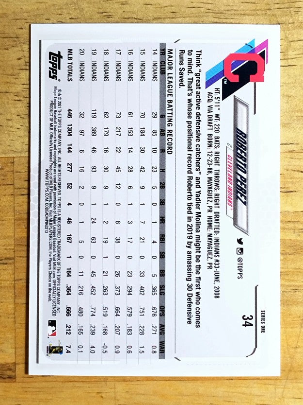2021 Topps #34 Roberto Perez