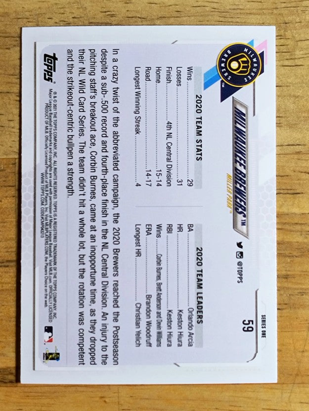 2021 Topps #59 Milwaukee Brewers TC