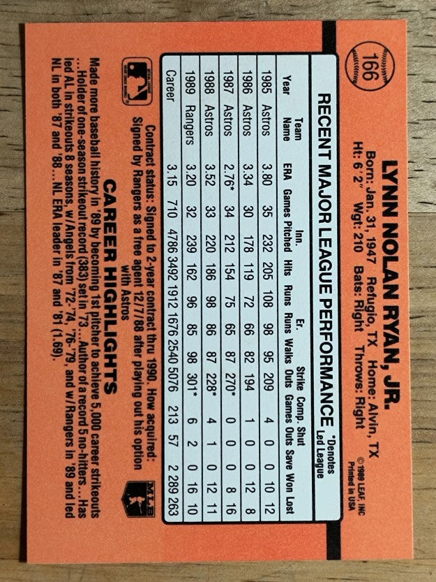 1990 Donruss #166 Nolan Ryan