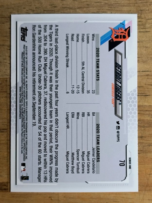 2021 Topps #70 Detroit Tigers TC